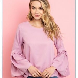 Pleated Bell Long Sleeve Blouse Pink Size Large